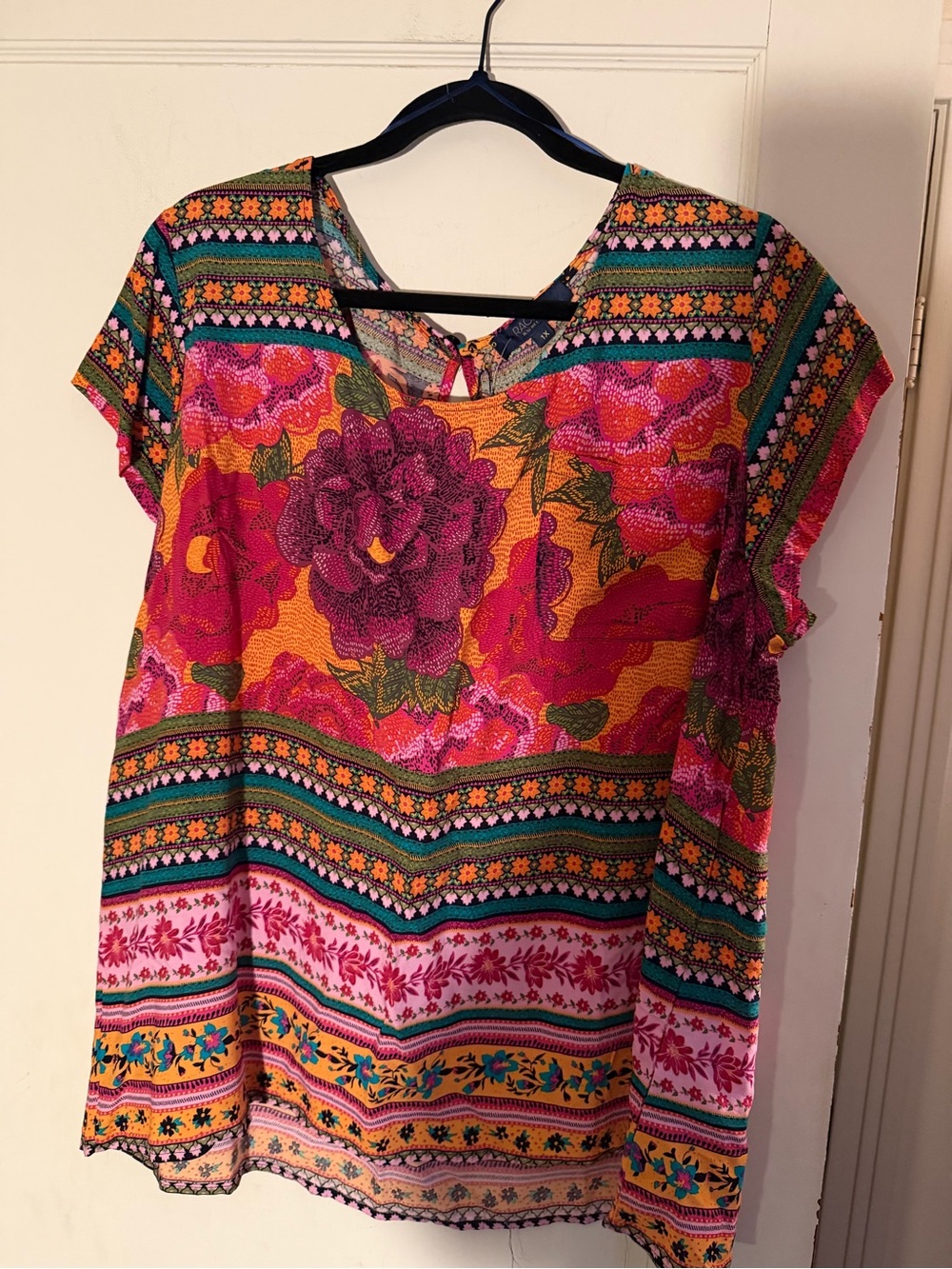 RACHEL Rachel Roy Multicolor Floral Stripe Short Sleeve Tunic